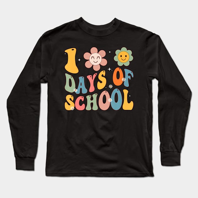 Happy 100th Day Of School Groovy 100 Days Of School Teacher Long Sleeve T-Shirt by deptrai0023